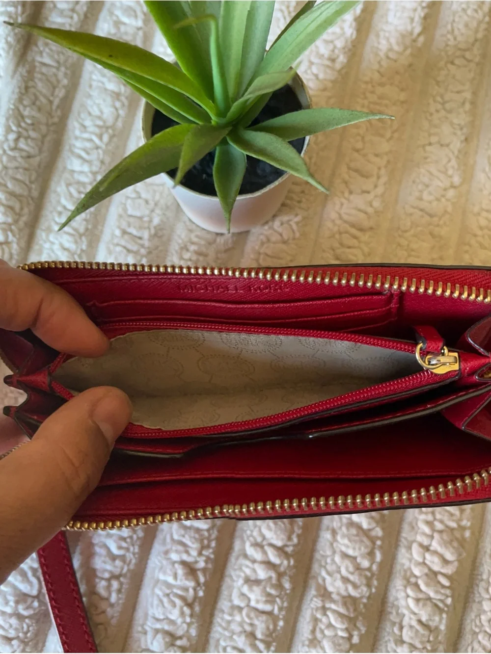 Michael Kors Red Saffiano Zip Wallet with Wristlet